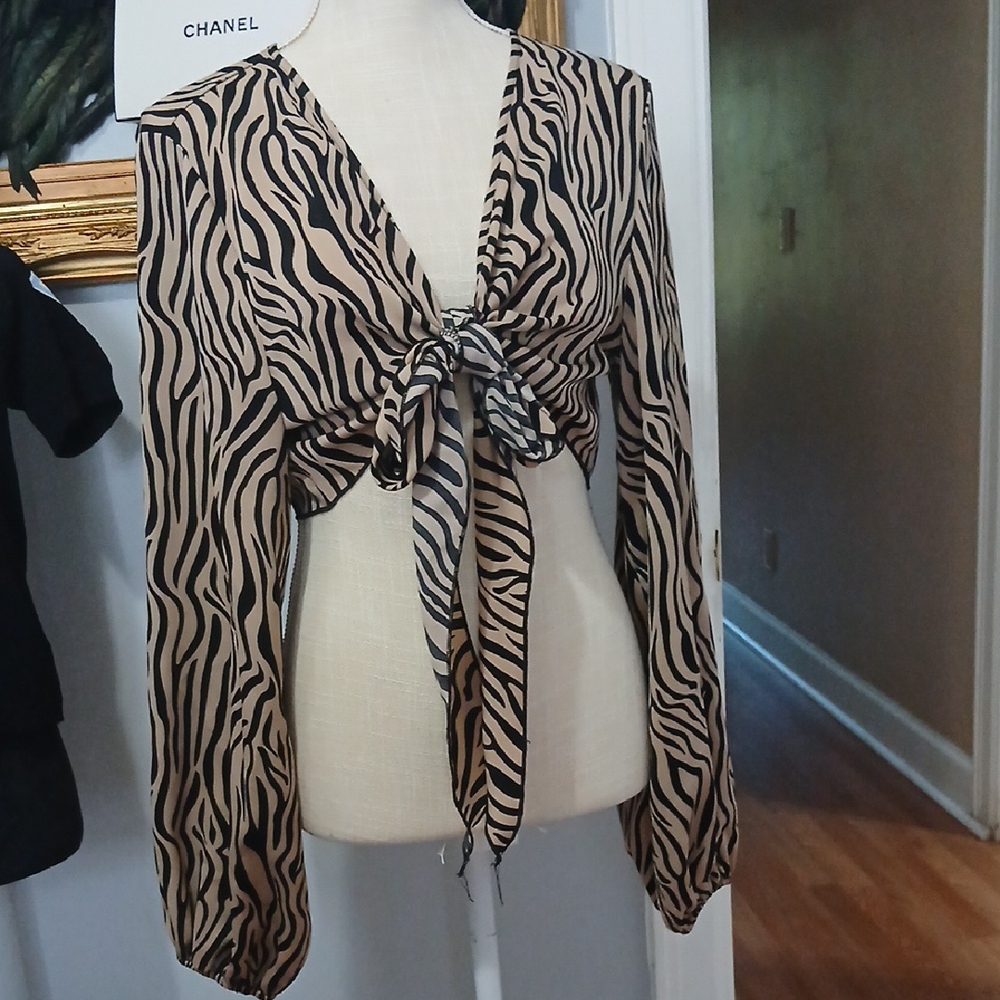 Zebra Print Tie-Front Blouse